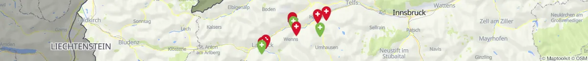 Kartenansicht für Apotheken-Notdienste in der Nähe von Arzl im Pitztal (Imst, Tirol)